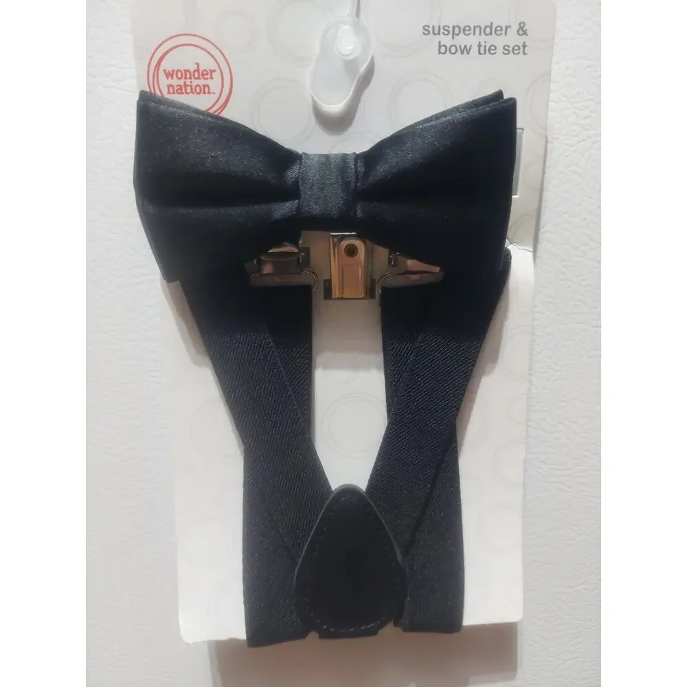 Boys Black Suspender & Bow Tie Set (One Size) BRAND NEW W TAGS